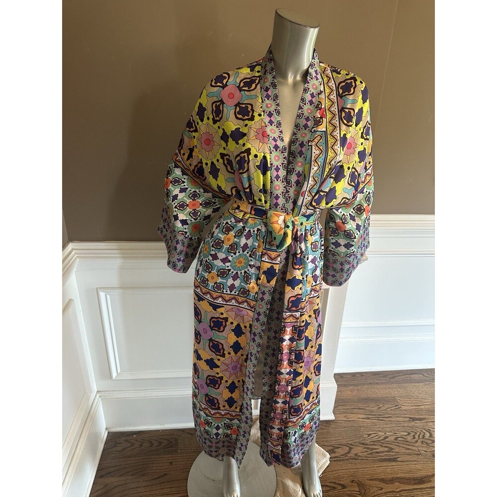 NWT Zara Kimono Multicolor Floral Satin Boho Duster/Robe Sz Small